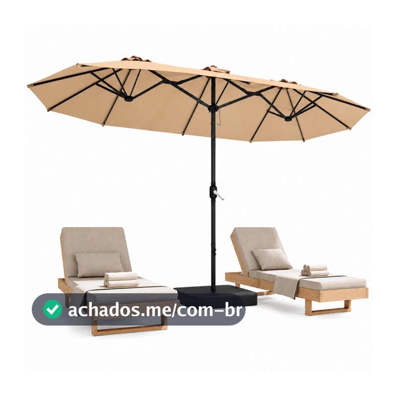 Guarda-Sol Ombrelone Duplo 4,6 x 2,7 m com Base 60 kg, 12 Varetas, UPF50+, Tecido Terylene e Manivela