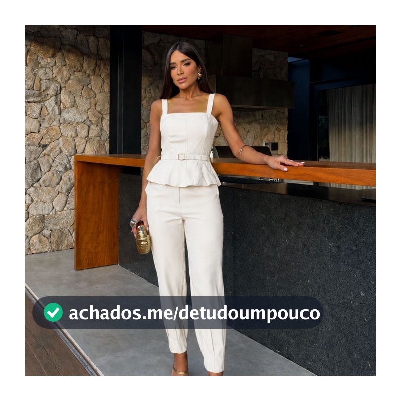 Conjunto Luxo Alfaiataria Marrante Blusa Plepum Com Cinto Social Elegante