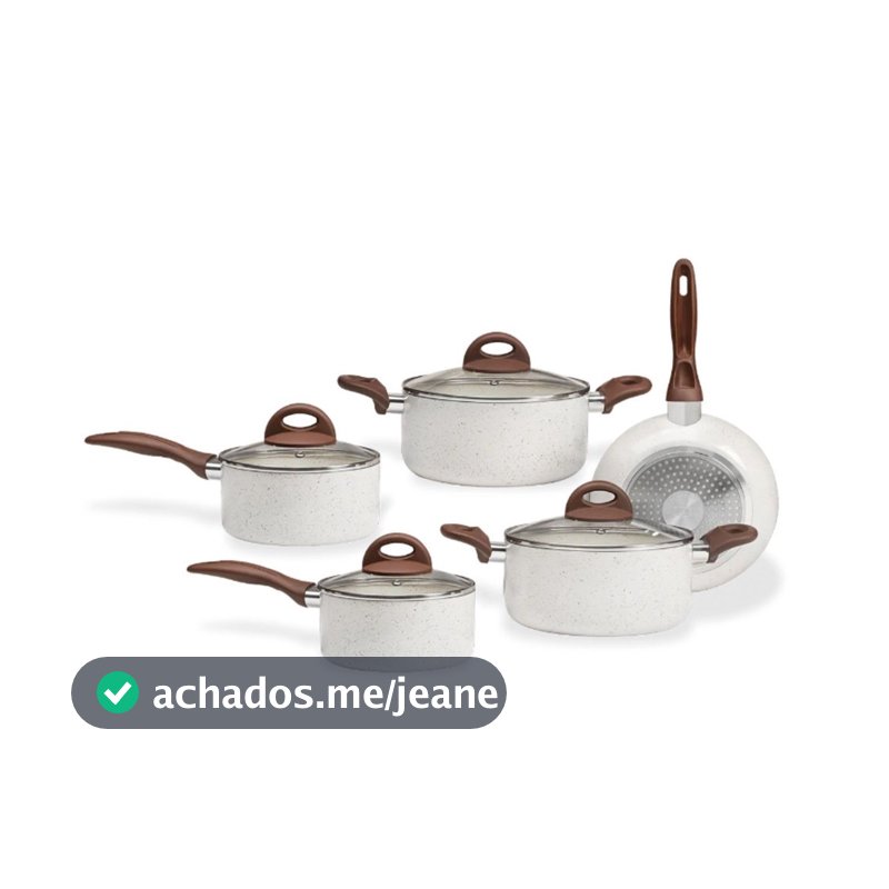 Jogo de Panelas Brinox De Indução Ceramic Life Granada 5 Peças Vanilla - Antiaderente