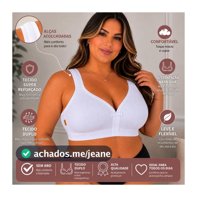 Sutiã Plus Size Reforçado Sem Bojo – Colchete Triplo | Tecido Duplo | Alças Acolchoadas | Sustentação Premium