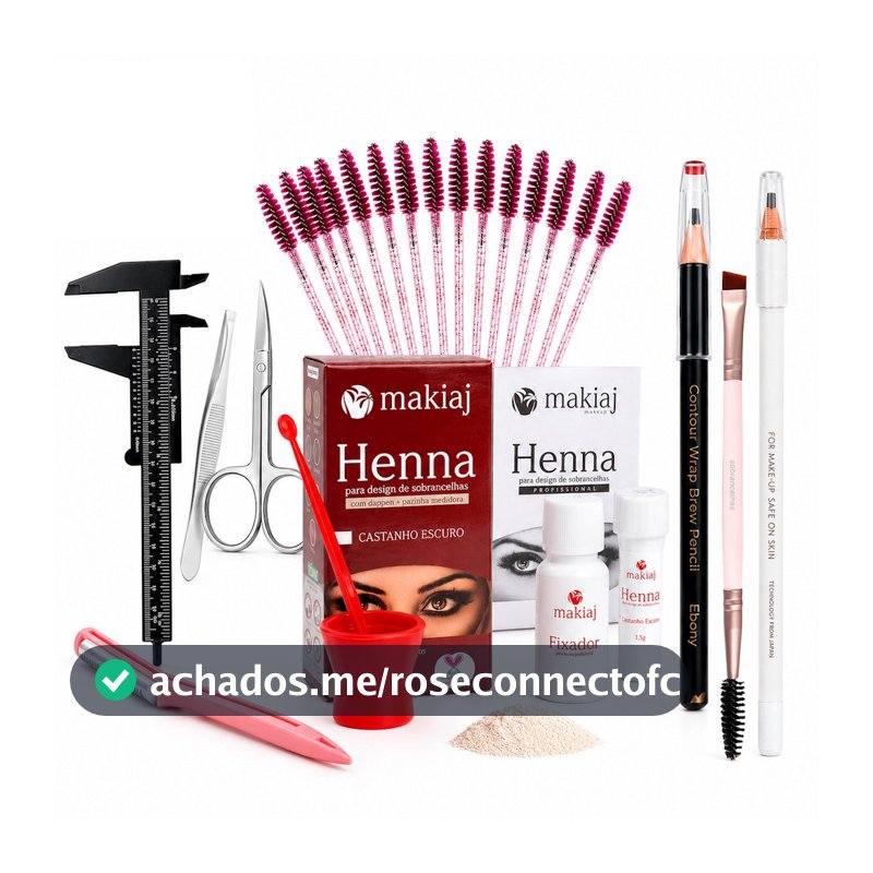Kit Sobrancelha Henna Makiaj Design Profissional Pinça Tesoura Pincel Completo Iniciante Paquimetro Lapis