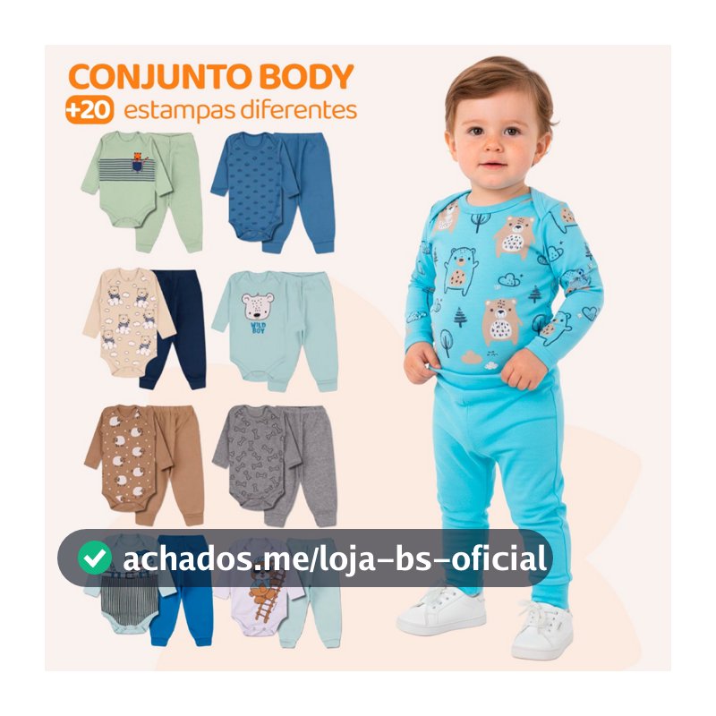 Kit 8 Peças de Roupas para Bebê Menino (4 Body Longo + 4 Calça Mijão)Kit 4 Conjunto Body + Calça Roupa Infantil Bebê