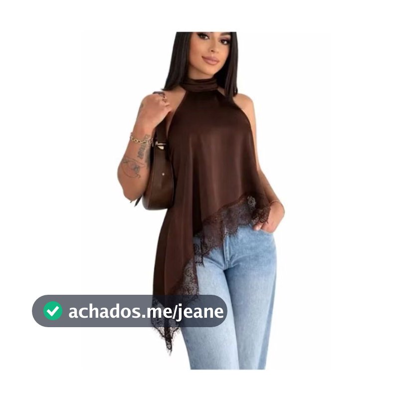 Blusa Feminina Gola Alta Assimétrica Frente Única Com Renda Bata Elegante Tendência Inverno