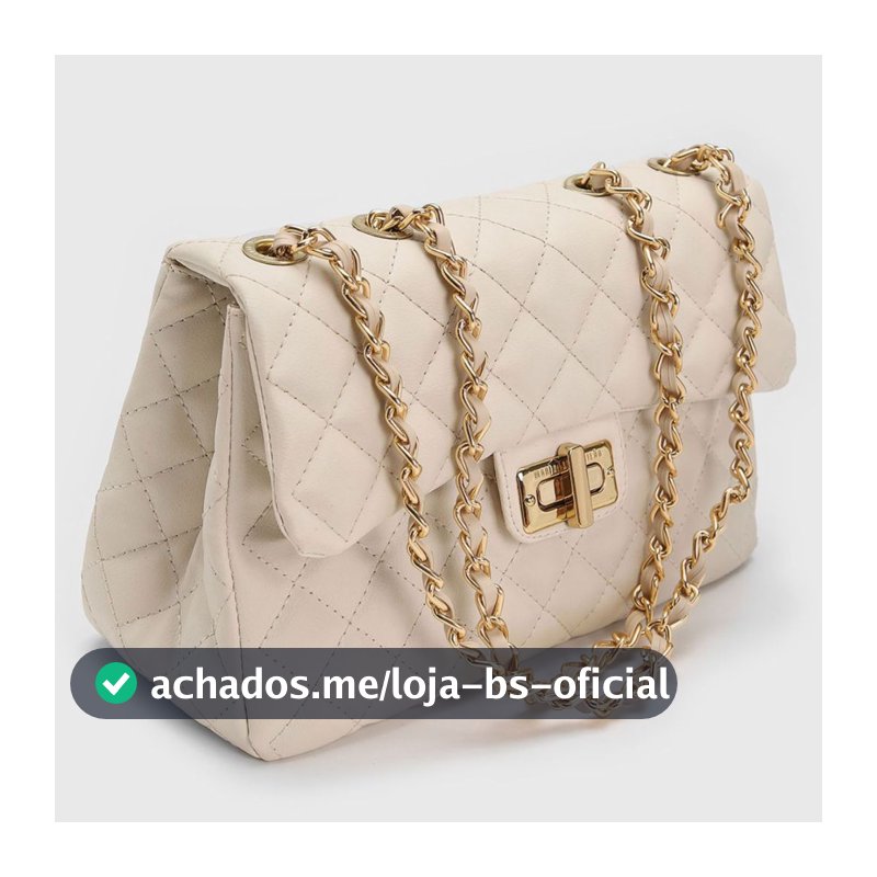 Bolsa Feminina Corrente Transversal Ombro Matelassê Lateral Off-White e Preta