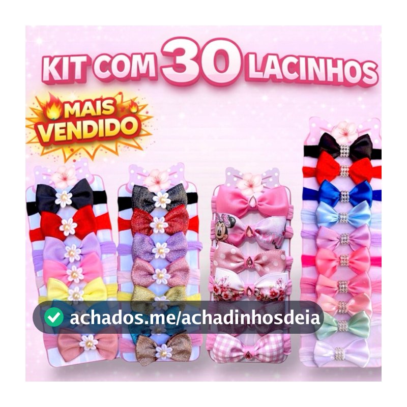 Kit com 30 Laços de Cabelo Infantil | Laços de Bebê | Lacinhos para Meninas | Faixinha de Bebê