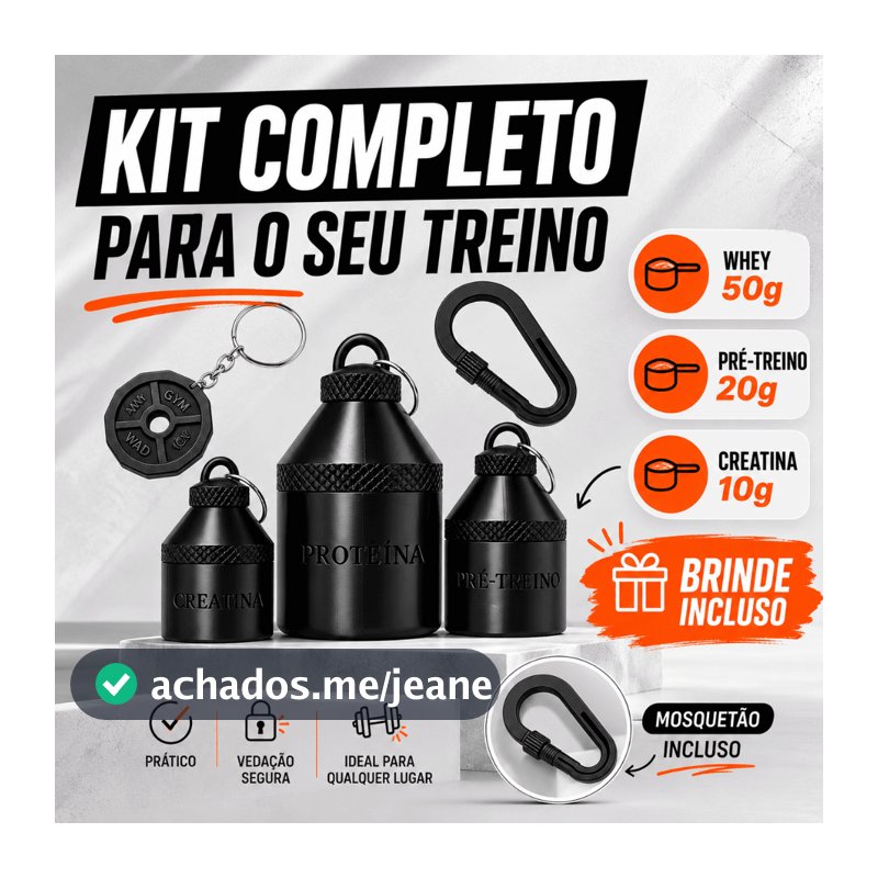 Porta Suplementos Whey Creatina Pré Treino Chaveiro Portátil Dosador Academia