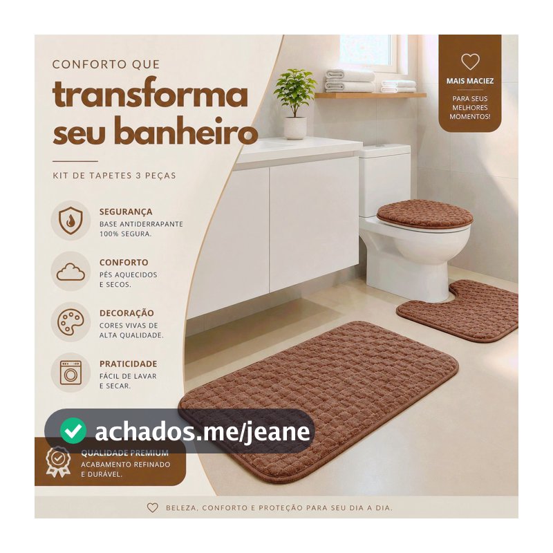 Tapete de Banheiro Super  Macio Premium Felpudo Antiderrapante Kit3 Peças Absorvente Luxo direto da fabrica