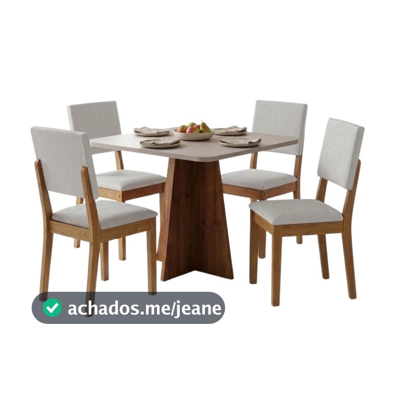 Conjunto Sala de Jantar Mesa Quadrada 0,90m Moove 4 Cadeiras Linda