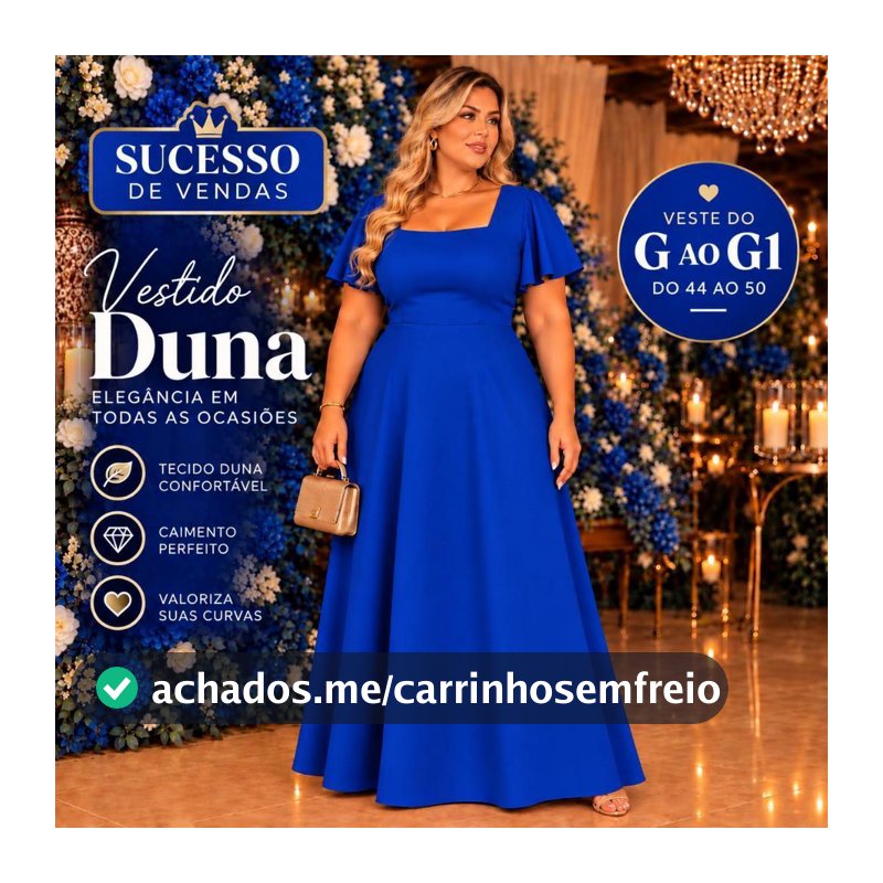 Vestido Longo Plus Size Feminino Elegante Manga Solta Decote Quadrado Tecido Duna Moda Evangelica Festa