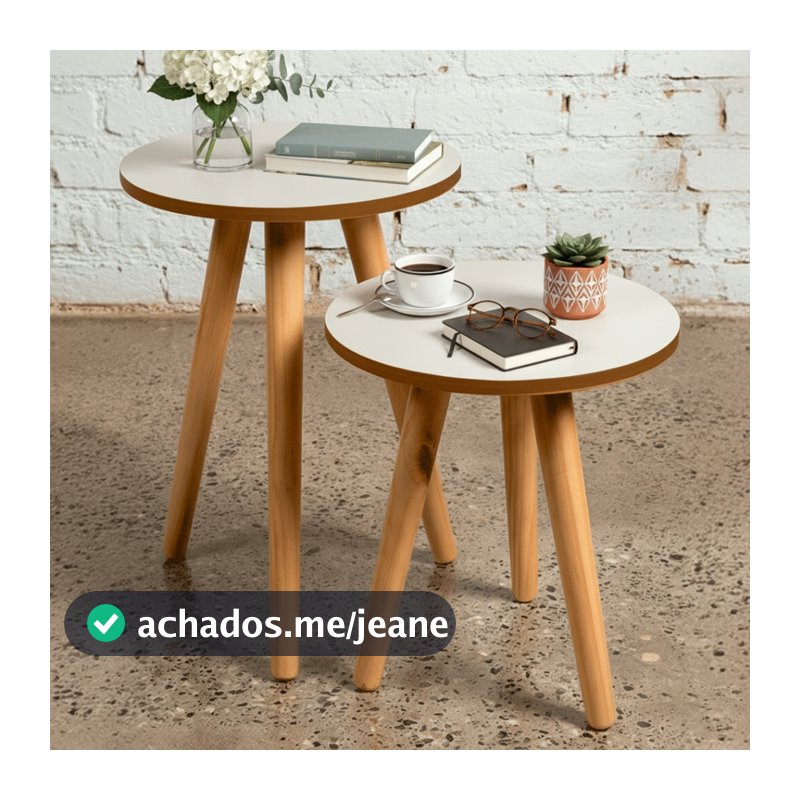 Conjunto de Mesa Canto Pe Palito Madeira Tripe Porta Quadros E Objetos Branco Ou Preto