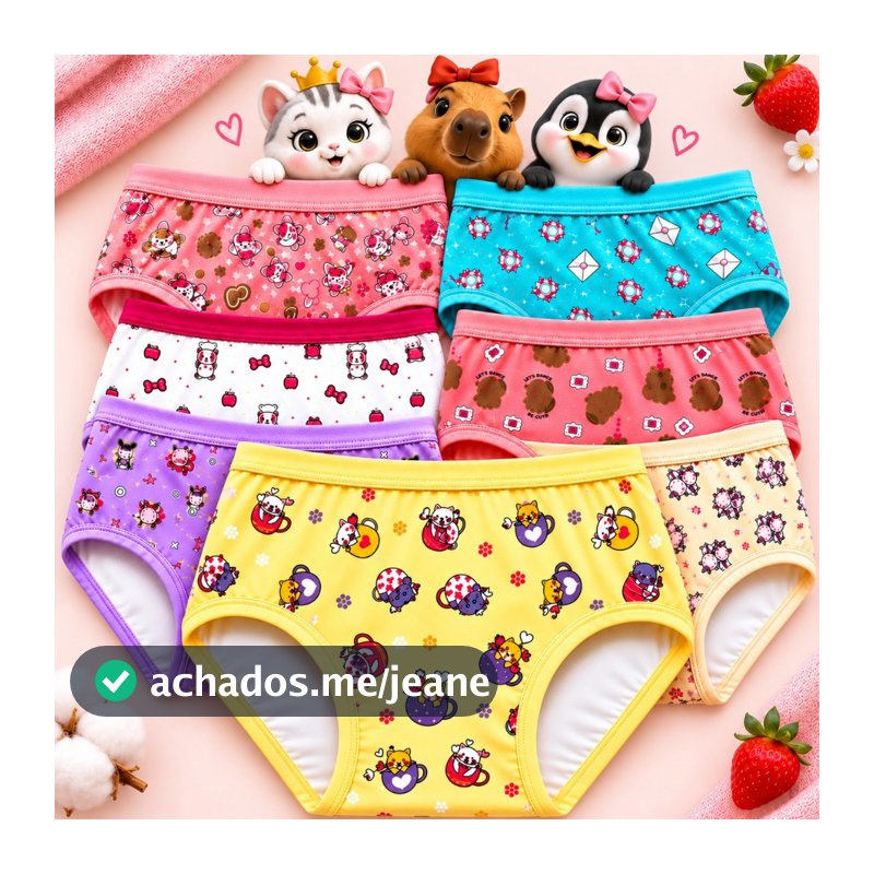 07 Calcinhas Infantis Algodão Premium Antialérgica Cotton COLEÇÃO POÁ, Alta qualidade 2 a 8 anos