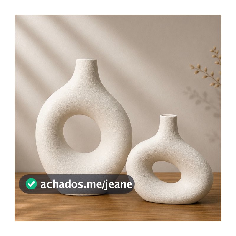 Vaso Orgânico Vazado Em Cerâmica Decorativo Minimalista Off White