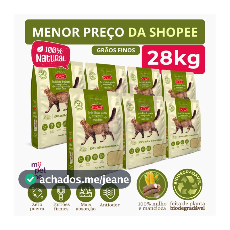 Kits Areia Biodegradável Kadi  4 Kg Grãos Finos para Gatos