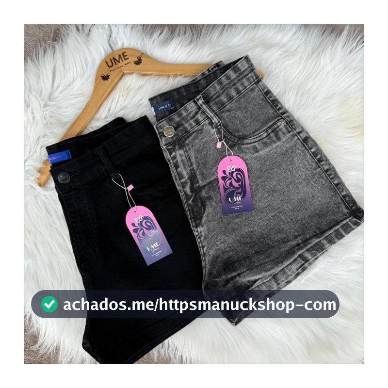 Kit 2 shorts femininos jeans com Lycra preto+marmorizado Ume Jeans Levanta Bumbum Pinça Verão Barato