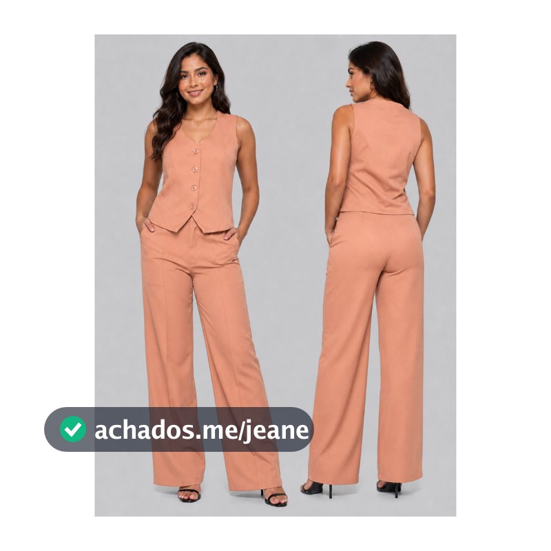 Conjunto Feminino Colete com Botões e Calça Wide Leg Pantalona Alfaiataria Moda Executiva Várias Cores P ao GG