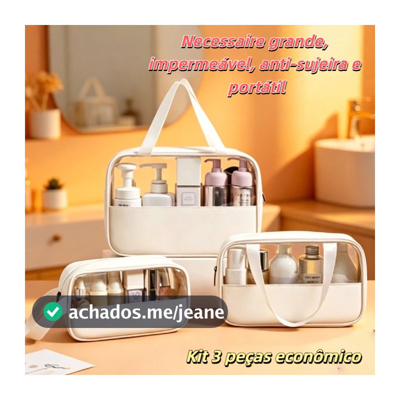 Novo conjunto de 3 necessaires combinadas, semi-transparentes, impermeáveis, grande capacidade, portáteis com alça para