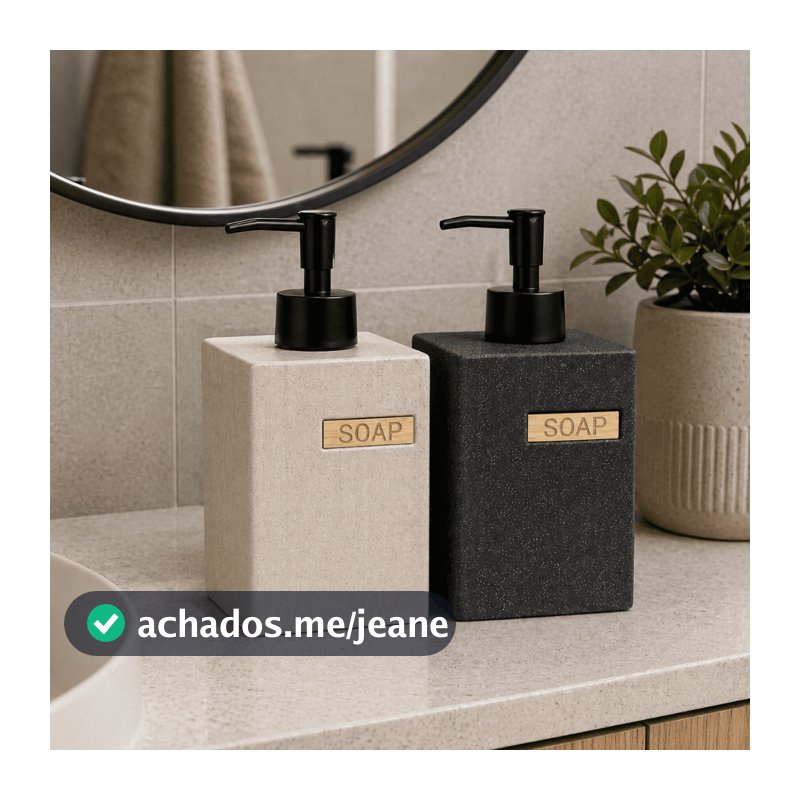 Dispenser de Sabonete 355ml em Cerâmica Detalhada com Tampa Preta para Banheiro Moderno