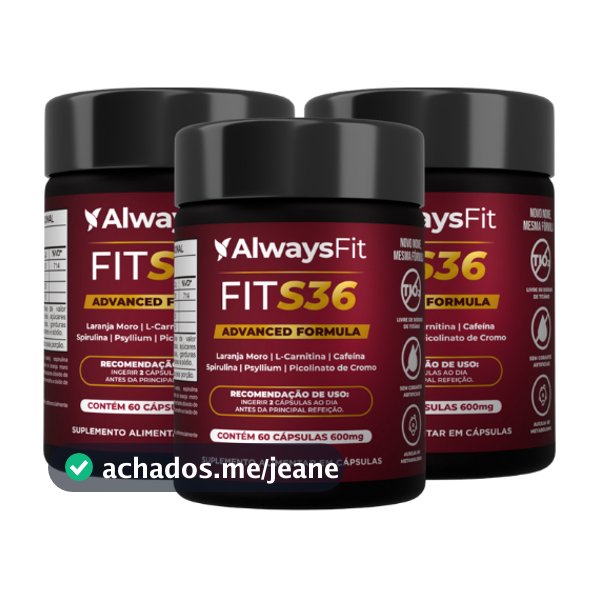 Kit 3x FitS36 AlwaysFit  | LMoro + Psyllium + Spirulina + Picolinato de Cromo + Cafeína + L-Carnitina | 180 Cápsulas