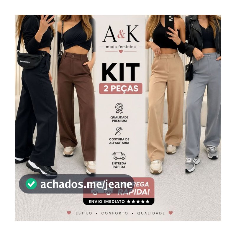 Kit 2 Calça Alfaiataria PREMIUM Cintura Alta Com Bolso PROMOÇÃO