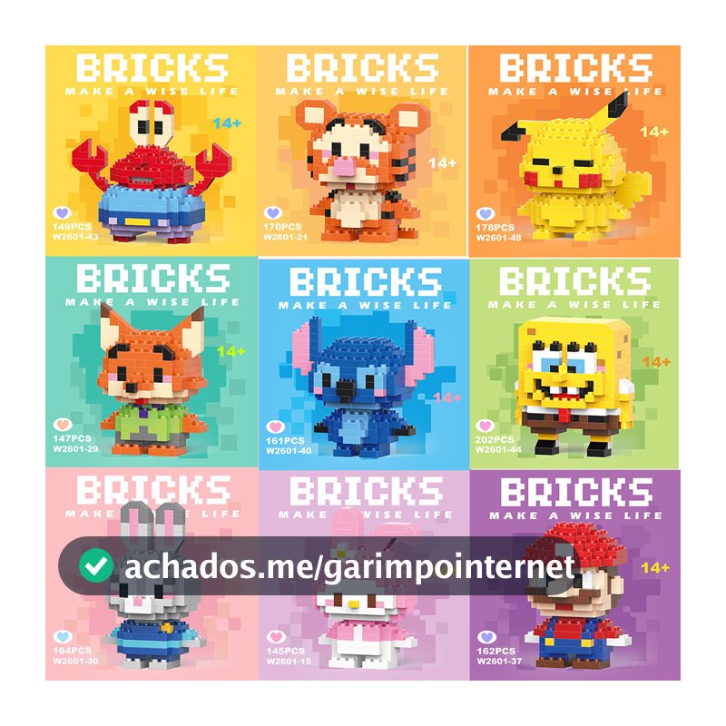 Bloco de Montar Figura Desenho Animado, Brinquedo Educativo para Meninos e Meninas