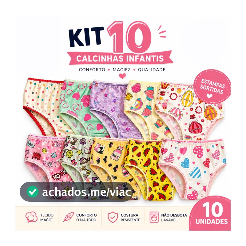 10 Calcinhas Infantil Menina Moça Confortáveis Forro de Algodão Dia a Dia Promoção