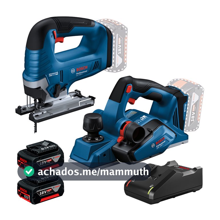 Kit Serra Tico-Tico GST 185-LI  Plaina GHO 185-LI  2 Baterias GBA 18V 4Ah e Carregador Bivolt GAL 18V-40