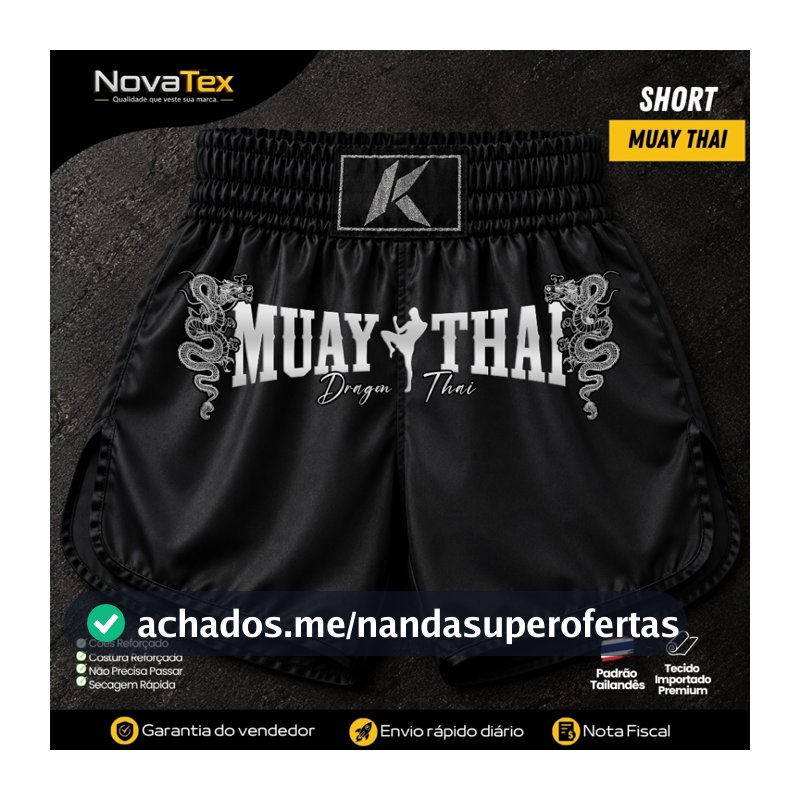 Short Muay Thai Dragon Thai Prata Unissex Básico Alta Qualidade para Treino e Luta