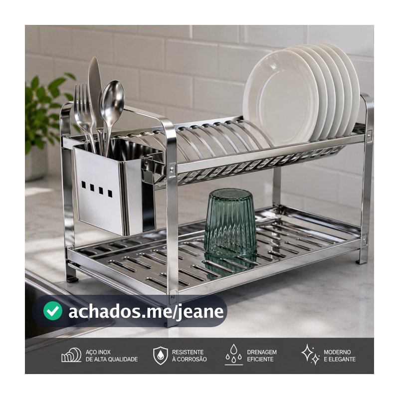 Escorredor de Louça Inox 16 Pratos Antiferrugem Ideal para Cozinhas Modernas com Porta Talheres