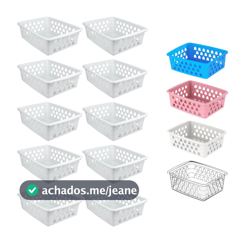 Cesto Organizador Kit 10 Peças 16x12x6Cm Pequeno Branco Transparente Azul Rosa