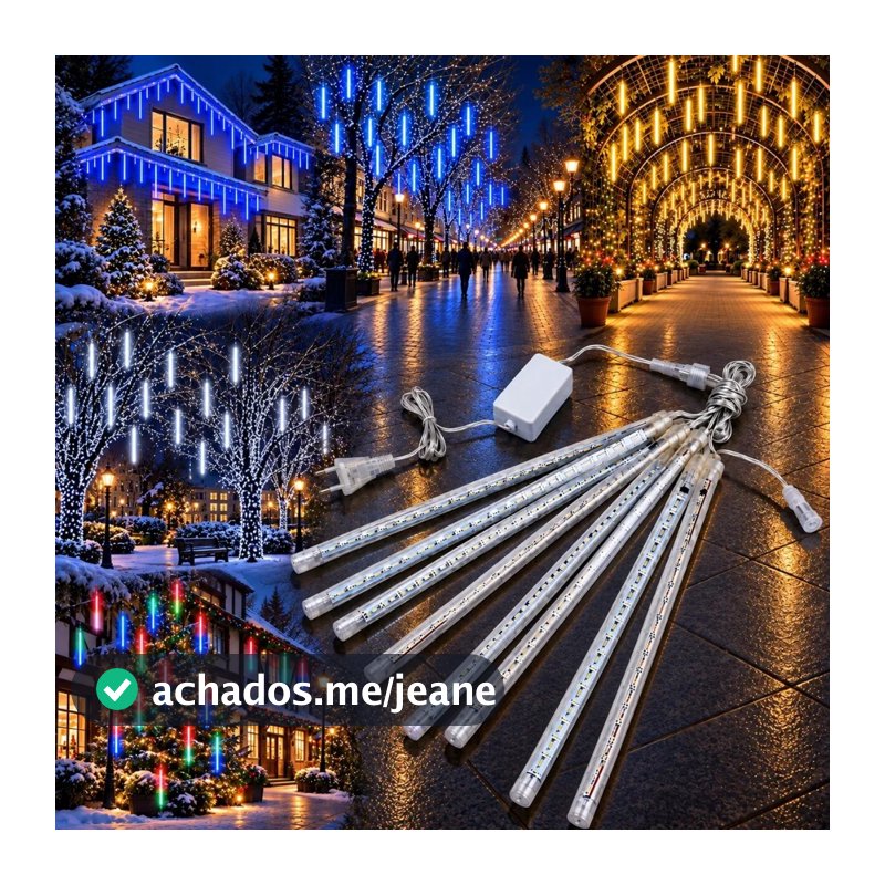 Cascata Meteoro Led Luzes Natal Chuva 8 Tubos Pisca Pisca Natal Árveore de Natal Enfeite