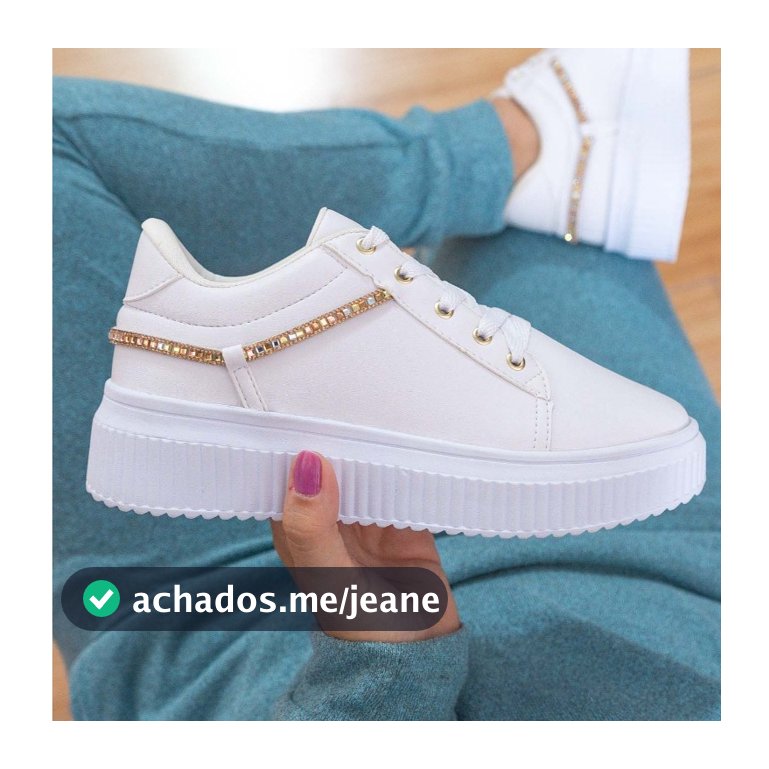 Tênis Flatform Feminino Branco Sola Alta Plataforma Casual Estiloso e Confortável Ref: 1.103