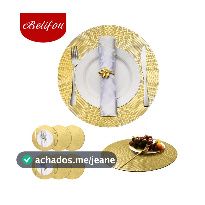 Belifou Kit 6 Individuais De Mesa Em PVC Mesa De Jantar Dourados 38CM - Matio