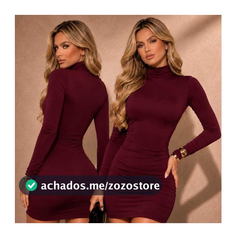 Vestido  Feminino Curto Inverno Gola Alta Cacharrel Manga Longa Colado Suplex Premium
