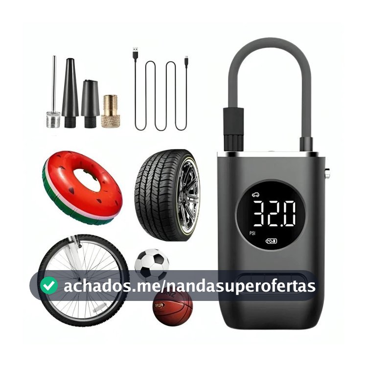 Bomba de Ar Digital Mini Calibrador Compressor de Pneus Carro Moto Bike Com Lanterna Led Portátil