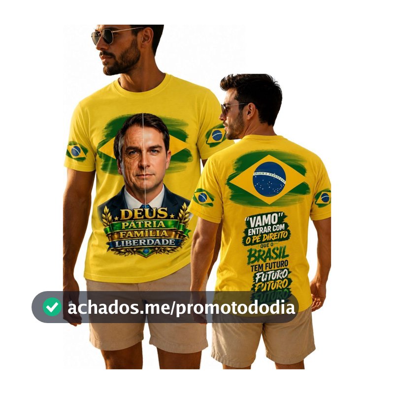 Camisa Flávio Bolsonaro Brasil Amarela – Deus, Pátria, Família & Liberdade - 100% Algodão Envio Rápido