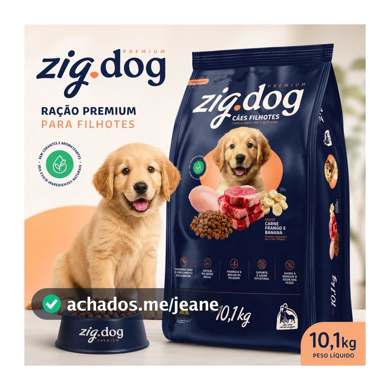 Ração 10,1kg Para Cachorro Filhote Todas as Raças Premium Zig Dog Carne/Frango/Banana Sem Corante