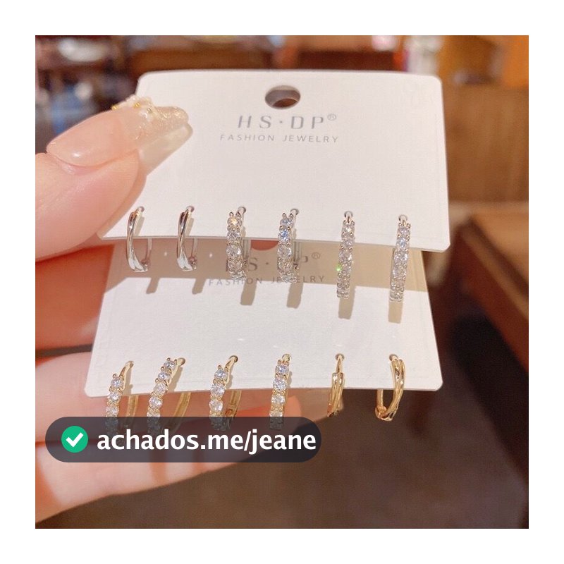 Brincos Argola em Aço Inoxidável Dourado com Zircônias – 3 Pares, Não Desbotam