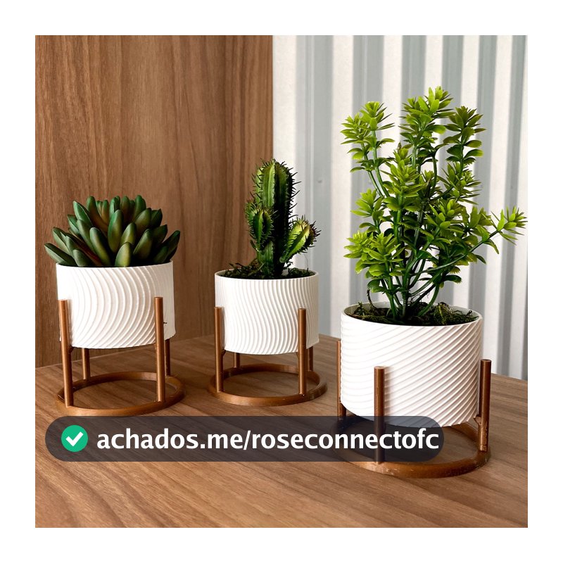 Trio de Vasos Cachepot com Suporte Para Cactos ou Suculentas