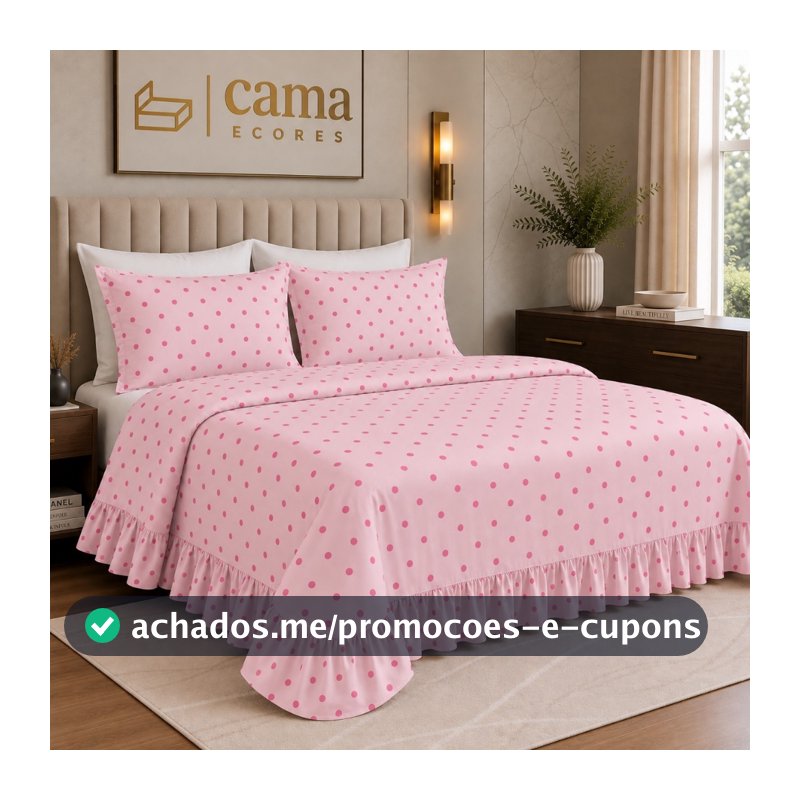 Kit Colcha Lençol com Babado Poá Casal ou Queen 3 Peças Micropercal Premium Toque de Algodão Macio