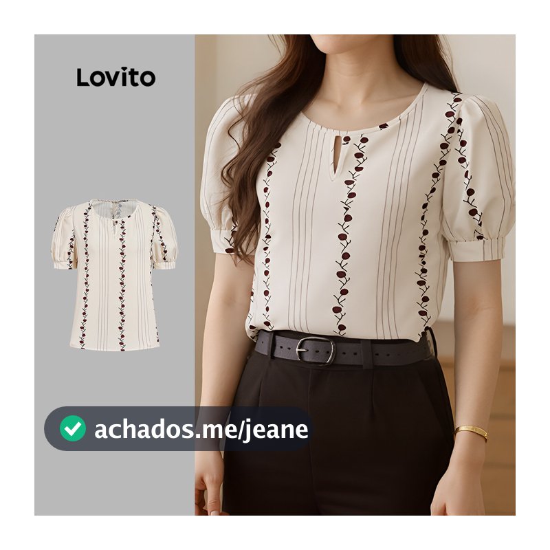 Lovito Listrada Elegante Blusa com Sensação de Linhas Padrão Corte Vazado Blusa Primavera/verão para Mulheres L172ED1687