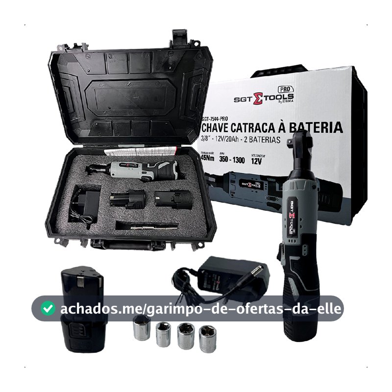 Chave Catraca 2 Baterias 3/8P 45NM 4.5Kgf Com 4 Soquetes