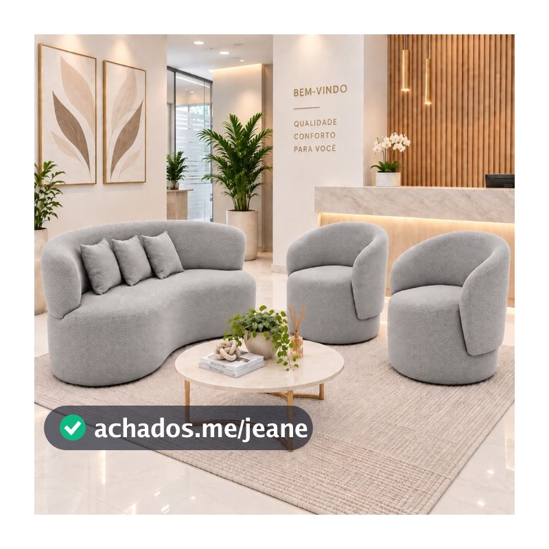 Kit 01 Sofa Organico 150 Cm + 02 Poltronas Organica Tecido Boucle Moderno Visammer