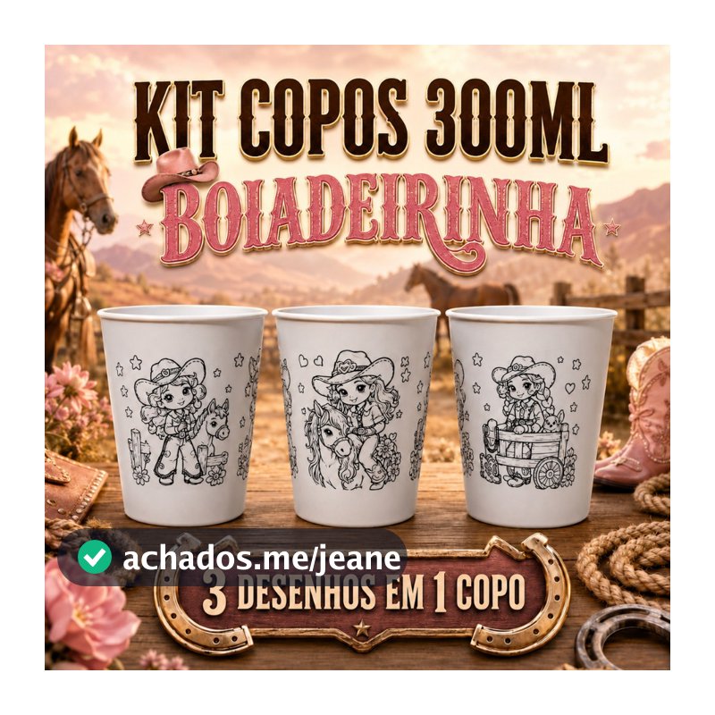 Kit 10 a 50 Copos 300ml - BOIADEIRINHA - Para Colorir Boiadeira Festa Brinde Lembrancinha Aniversário Country 🐴