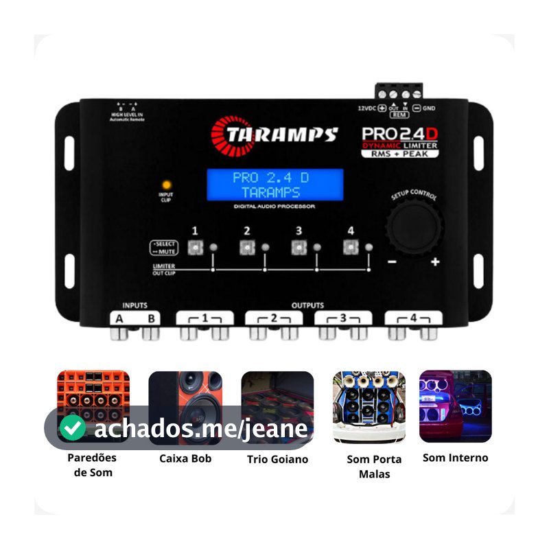 Processador De Áudio Digital Taramps PRO 2.4D Equalizador Crossover 2 Entradas 4 Saídas