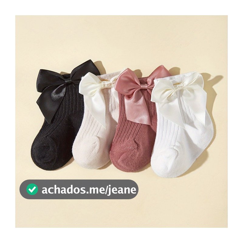 4 Pares De Meias Para Bebês De Meia-Tubo Primavera E Outono Decoração De Arco Tridimensional
