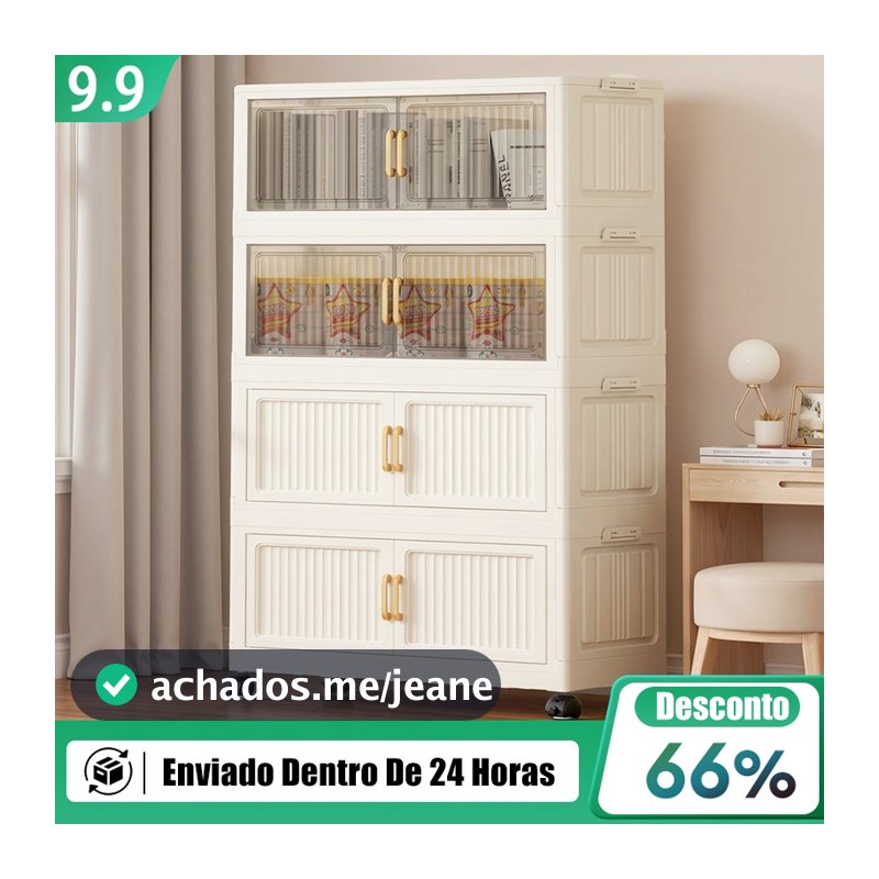 Armário Organizador Dobrável Multiuso Quarto Cozinha Rodinhas Portas Transparentes 3 4 5 Camadas