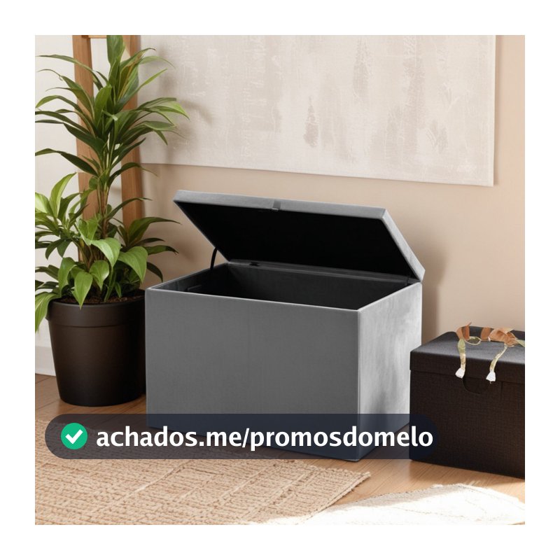 Baú Puff Médio Retangular para Armazenamento em Veludo 55x32x40cm - Várias Cores