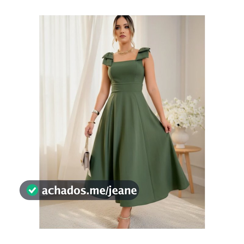 Vestido de Linho Midi Forrado com Laço no ombro e bojo