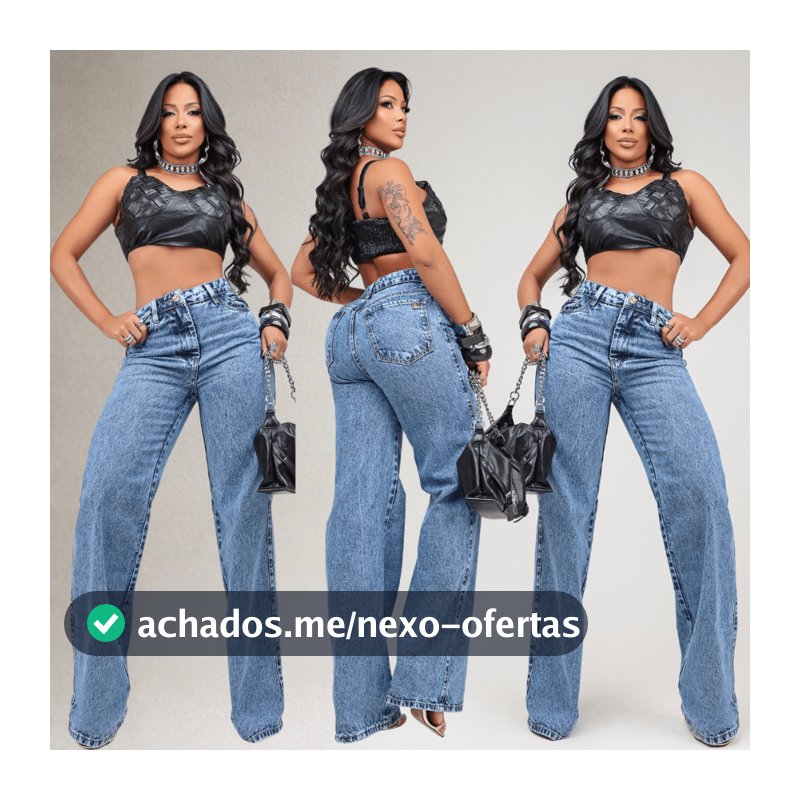 Calça Wid Leg Jeans Feminina Cintura Alta 100% Algodão Premium