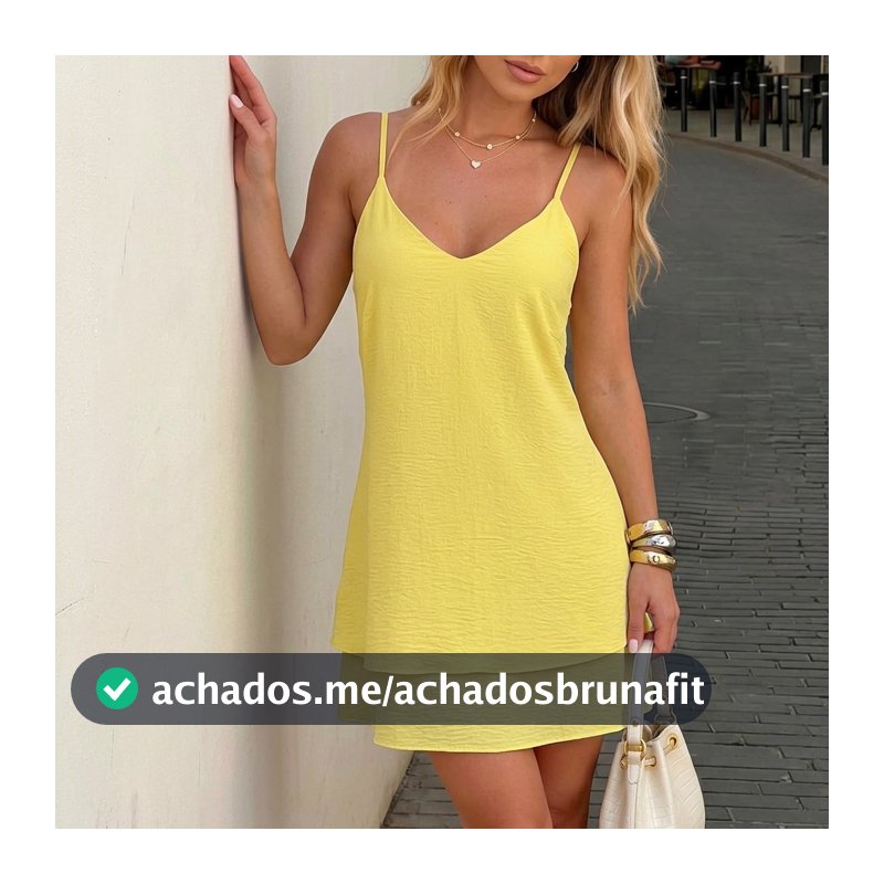Vestido Feminino Curto Babado Alças Fina Regulável Soltinho Crepe Duna Elegante Confortável